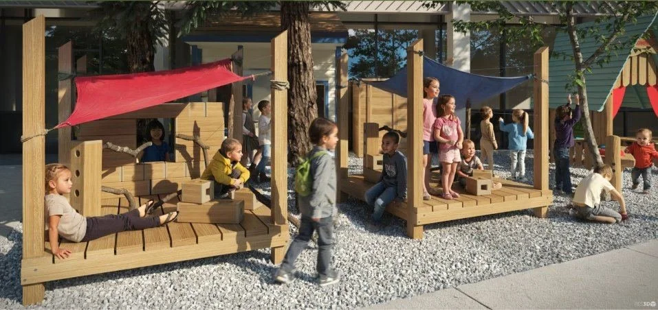 Children engaging in creative and imaginative play at the Imagination Zone outdoor playground